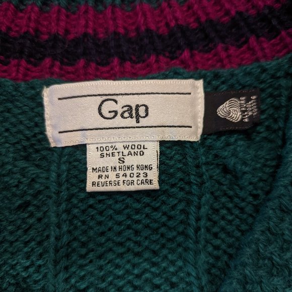 Gap | Vintage Women's Shetland Wool Cable Knit V-Neck Sweater Green Small - Picture 4 of 4